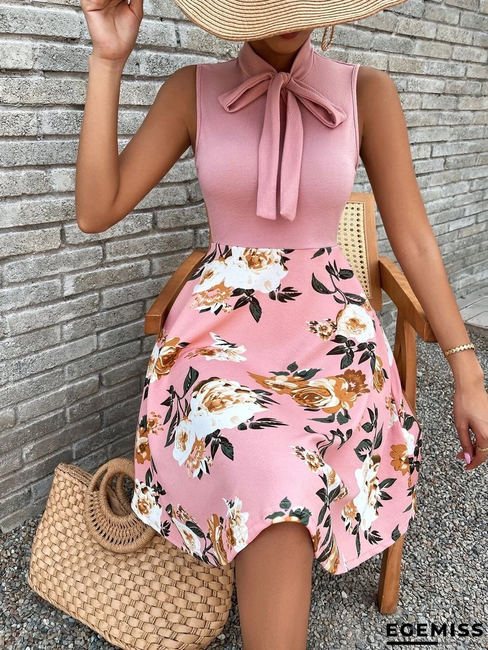 New Printed Short Skirt Bow Tie Dress | EGEMISS