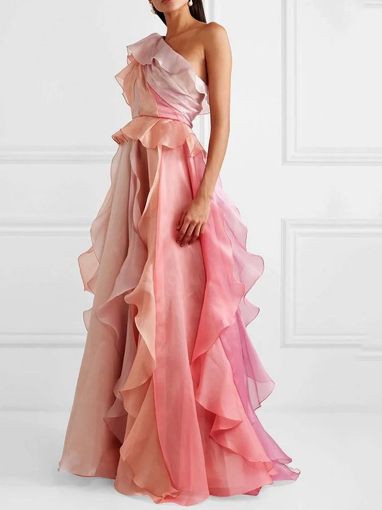 Elegant Romantic Cake Ruffle Maxi Dress