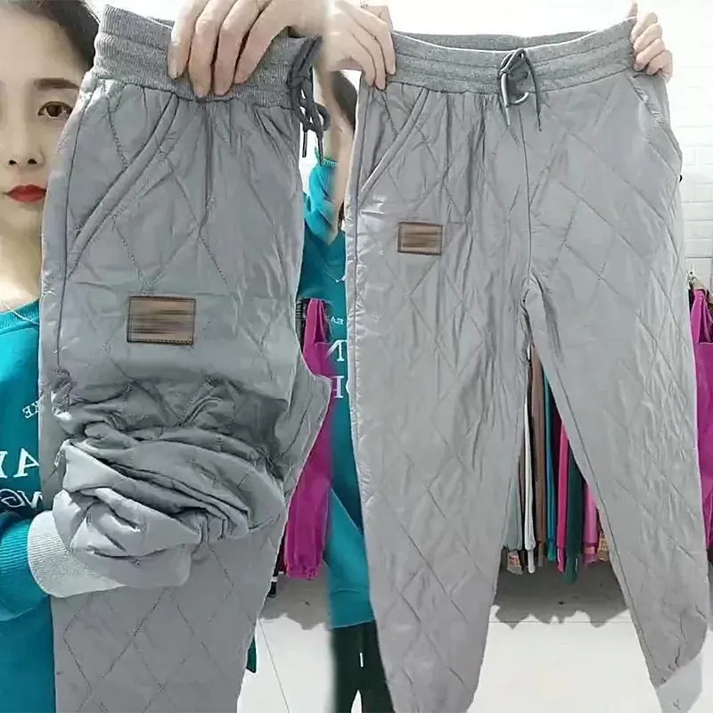 Winter Women Down Pants Plus Size 4xl Trousers Fashion Thick Warm Thermal Female Warm Trousers High Waist Straight Cotton Pants