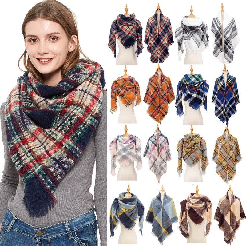 Hot Factory Direct Supply Autumn And Winter New Thickened Warm Circle Yarn Bristle Plaid Square Scarf For Women
