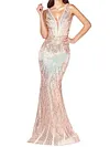 Sequined Color-Block Sleeveless Evening Maxi Dress