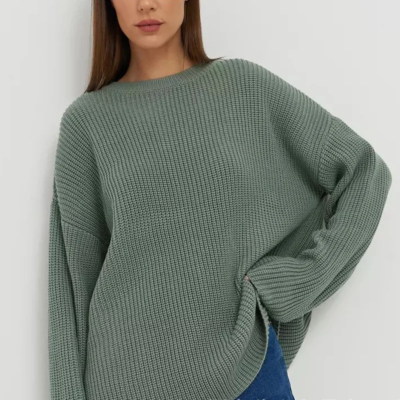 Uveng Uveng / Winter 2024 Round Collar Loose Long Sleeve Basic Casual Sweater Sweater
