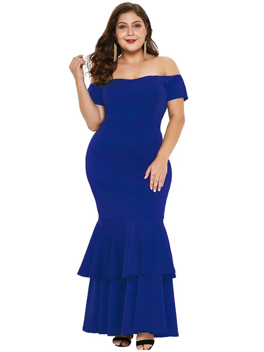 Plus Size Simple Off Shoulder Trendy Mermaid Dress