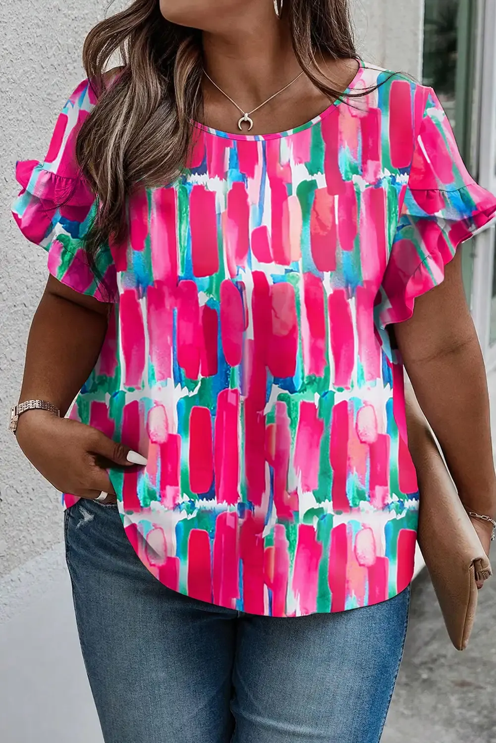 fresh rose plus size ruffle sleeve blouse