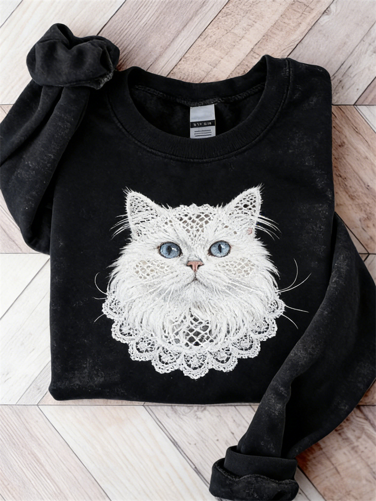 Classy White Cat Lace Art Comfy Sweatshirt wearshes