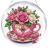Kit d&rsquo;ornement solaire en diamant tasse &agrave; th&eacute; fleur en acrylique rond 7,87x7,87 pouces