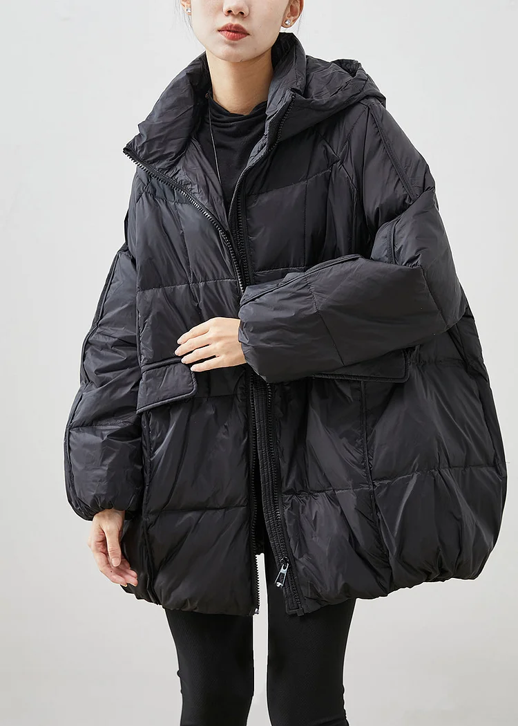 Black Thick Duck Down Jackets Oversized Pockets Winter