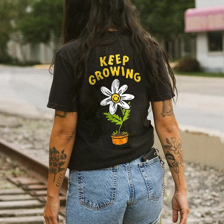 Keep Growing Printed Flower T-shirt