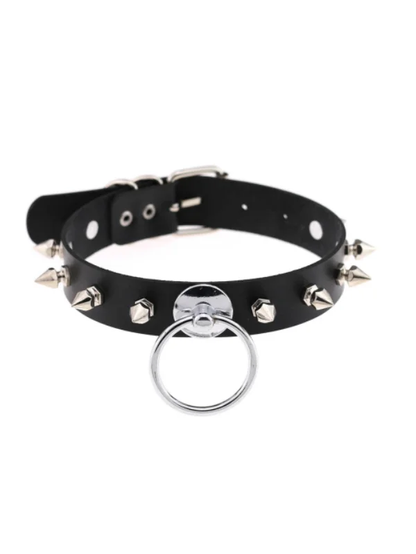 Punk Style Rivet Choker with Ring Pendant