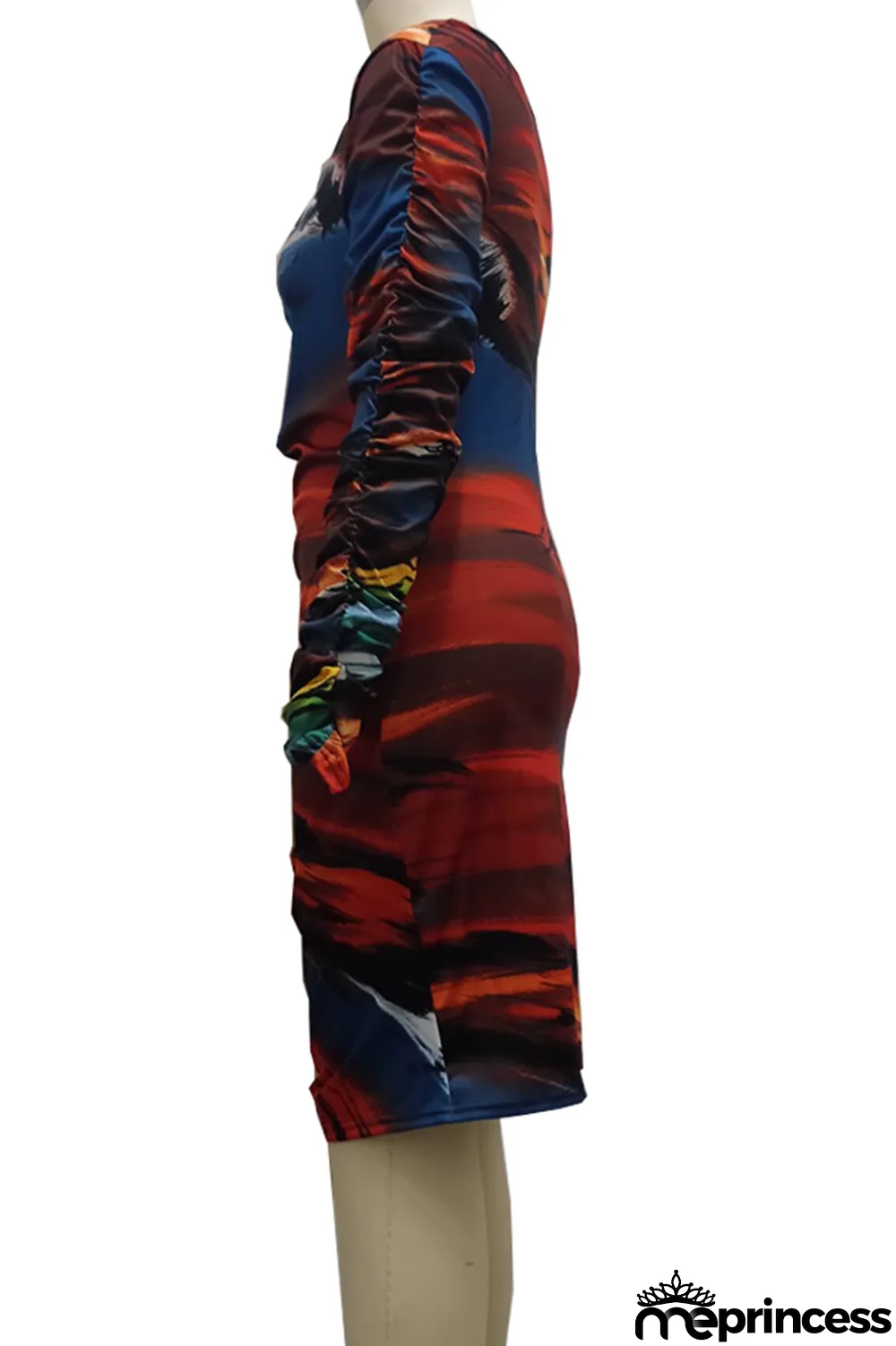 Multicolor Sexy Print Split Joint V Neck Pencil Skirt Dresses