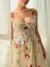 Enchanted Flower Garden Ball Gown Whimsical Cottagecore Princess Formal Dress A Line Tulle Floral Sweetheart Bodice Embroidered Straps
