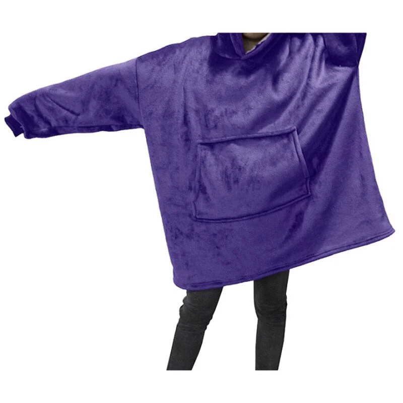 Winter Women Blanket Hooded Sweatshirt Solid Fleece Warm Long Sleeve Oversize Long Hoodies TV Pocket Blanket Female Robe Coat