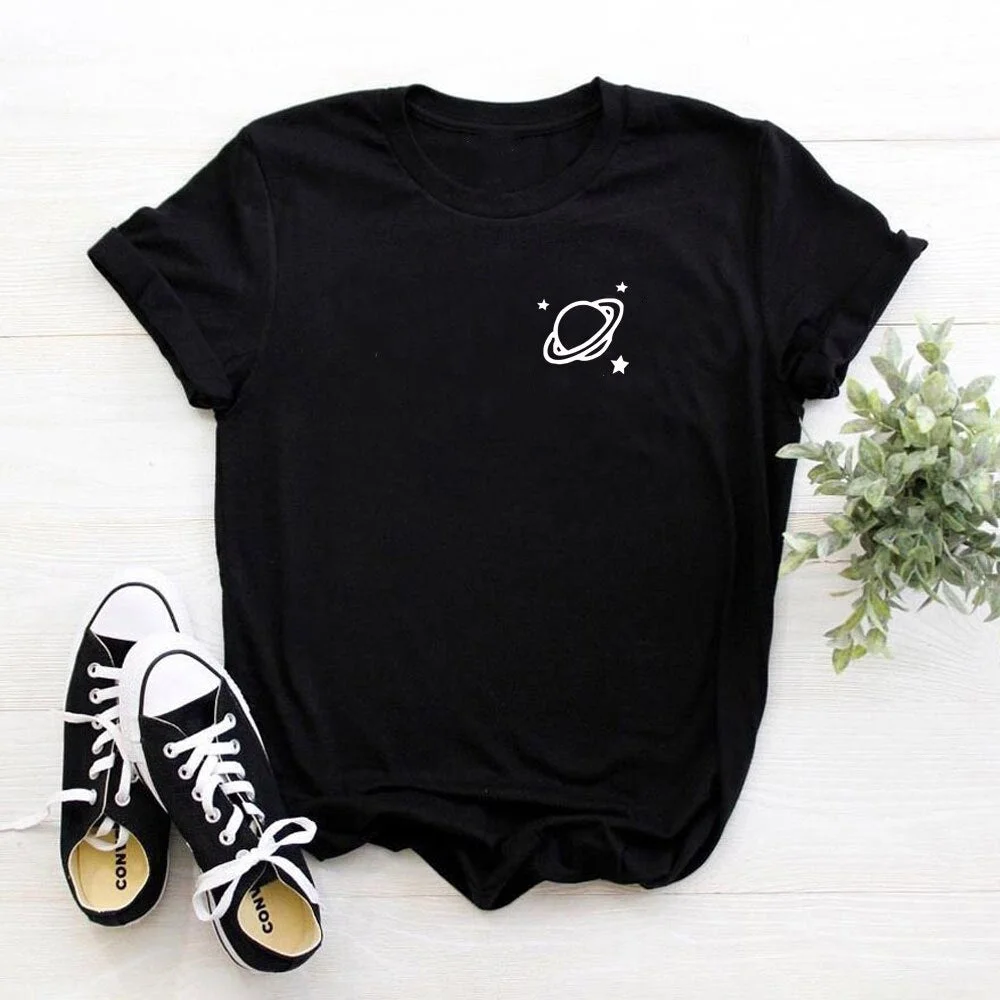 Space pocket shirt tumblr t shirt women graphic tee gift teen clothes printed womens cotton t-shirts summer tops