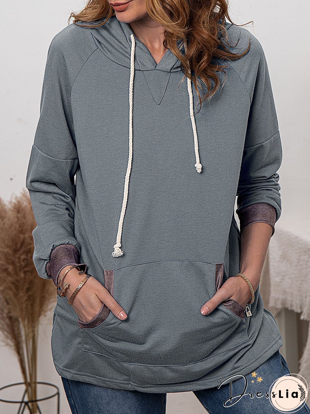 Grey Casual Hoodie plus size Sweatshirts