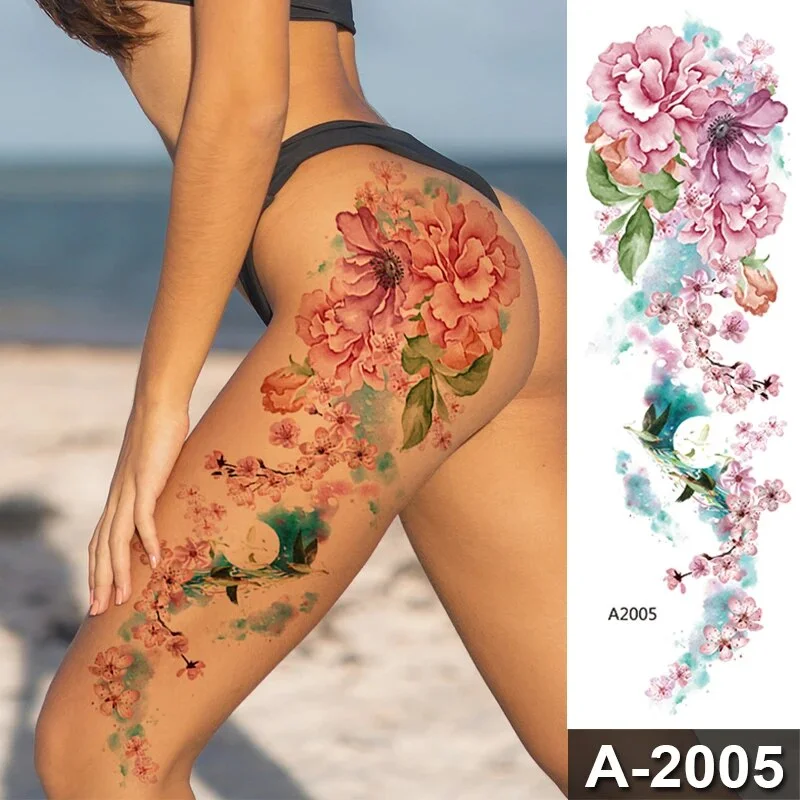 Sdrawing Size Leg Thigh Temporary Tattoo Stickers Full Arm Sleeve Wolf Carp Fox Peony Flower Fake Tattoo Sleeves Sexy Body Painting