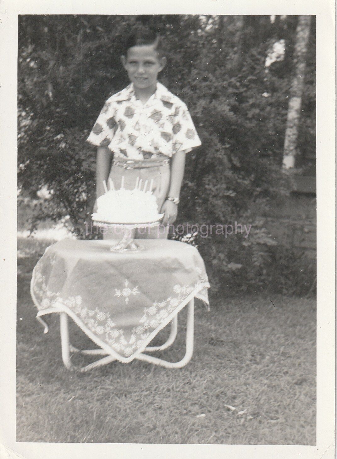 BIRTHDAY BOY Found Photo Poster painting CAKE bwOriginal Portrait VINTAGE 91 5 E