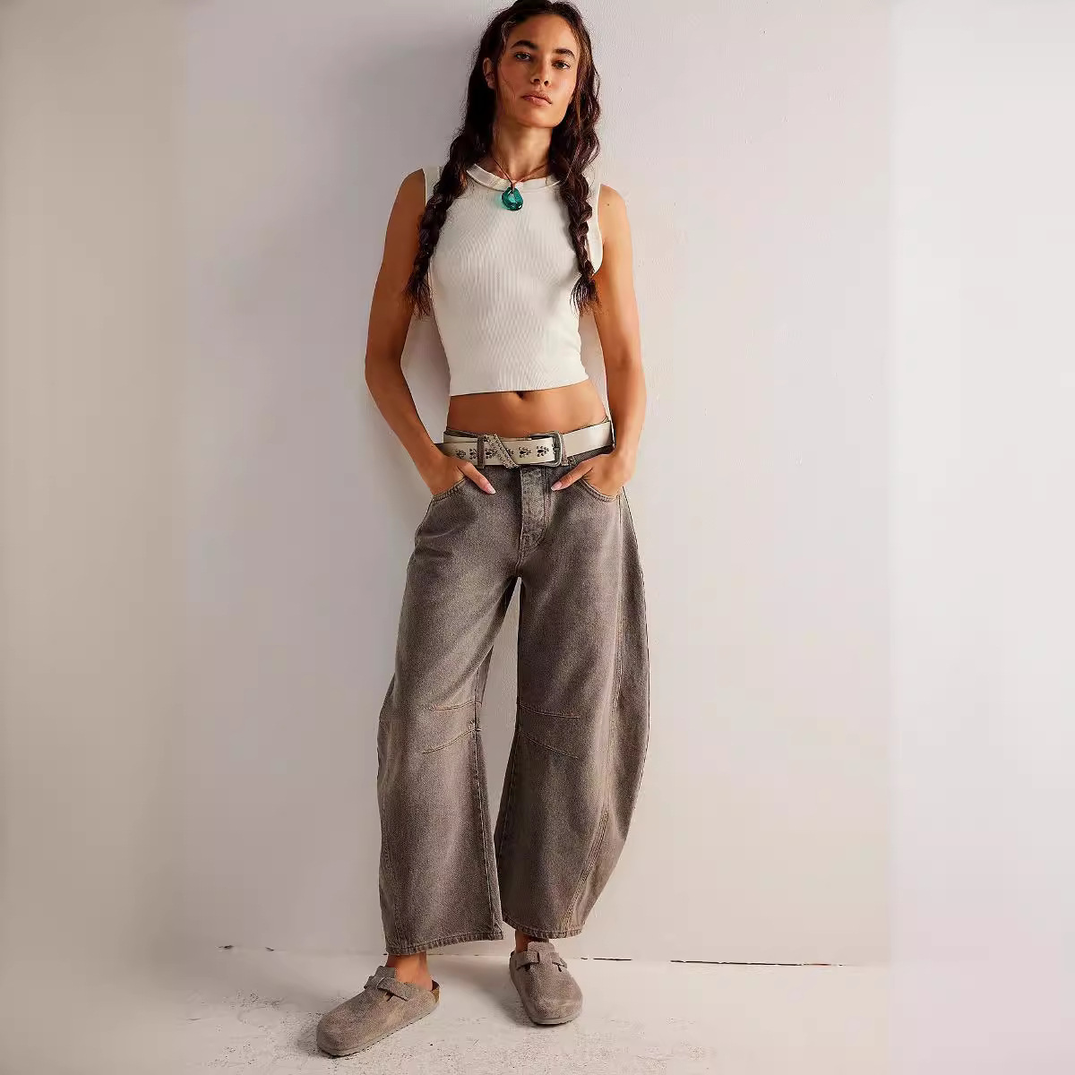 Gamintor EBay Spring, Casual Loose Mid-Waist Tubular Women's Jeans 16848