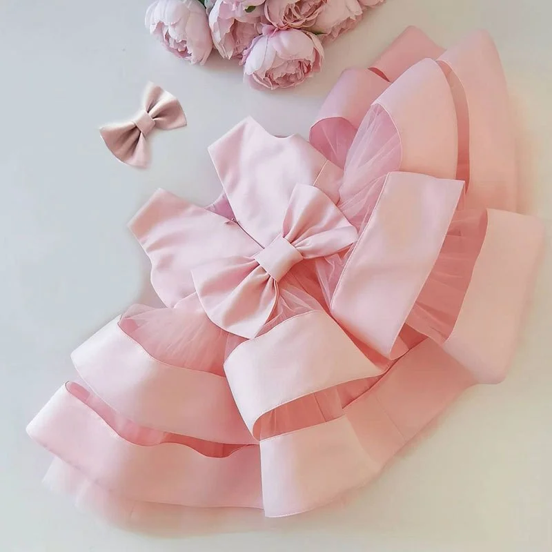 Newborn Baby Bownot Dress 1 Year Baby Girls 2nd Birthday Tutu Christening Gown Toddler Wedding Baptism Clothes Infant Party Wear