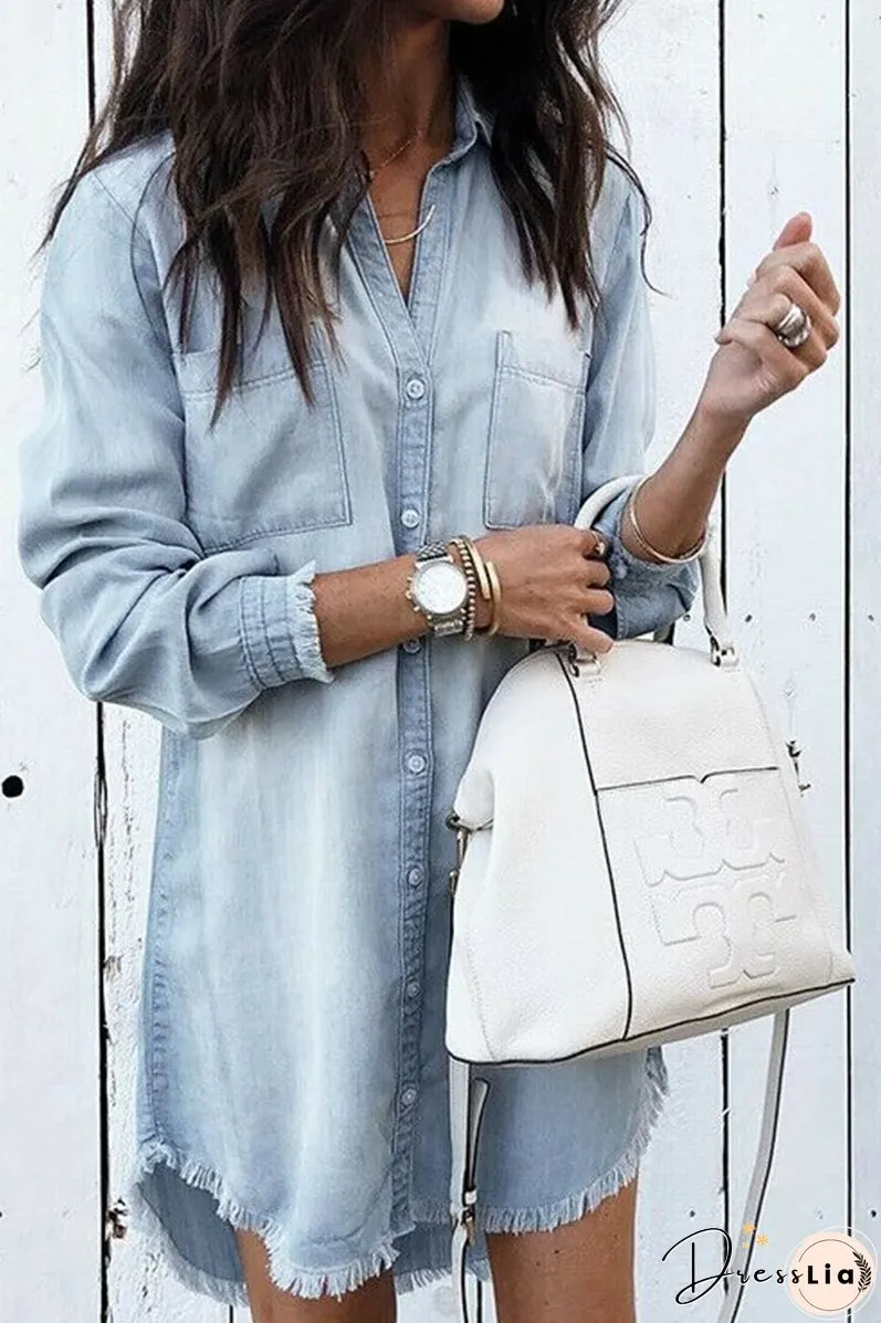 Loose Button Design 4 Colors Denim Dresses