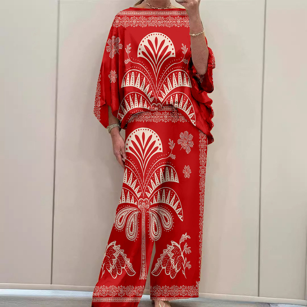 Women Long Sleeve V-neck Graphic Floral Printed Top