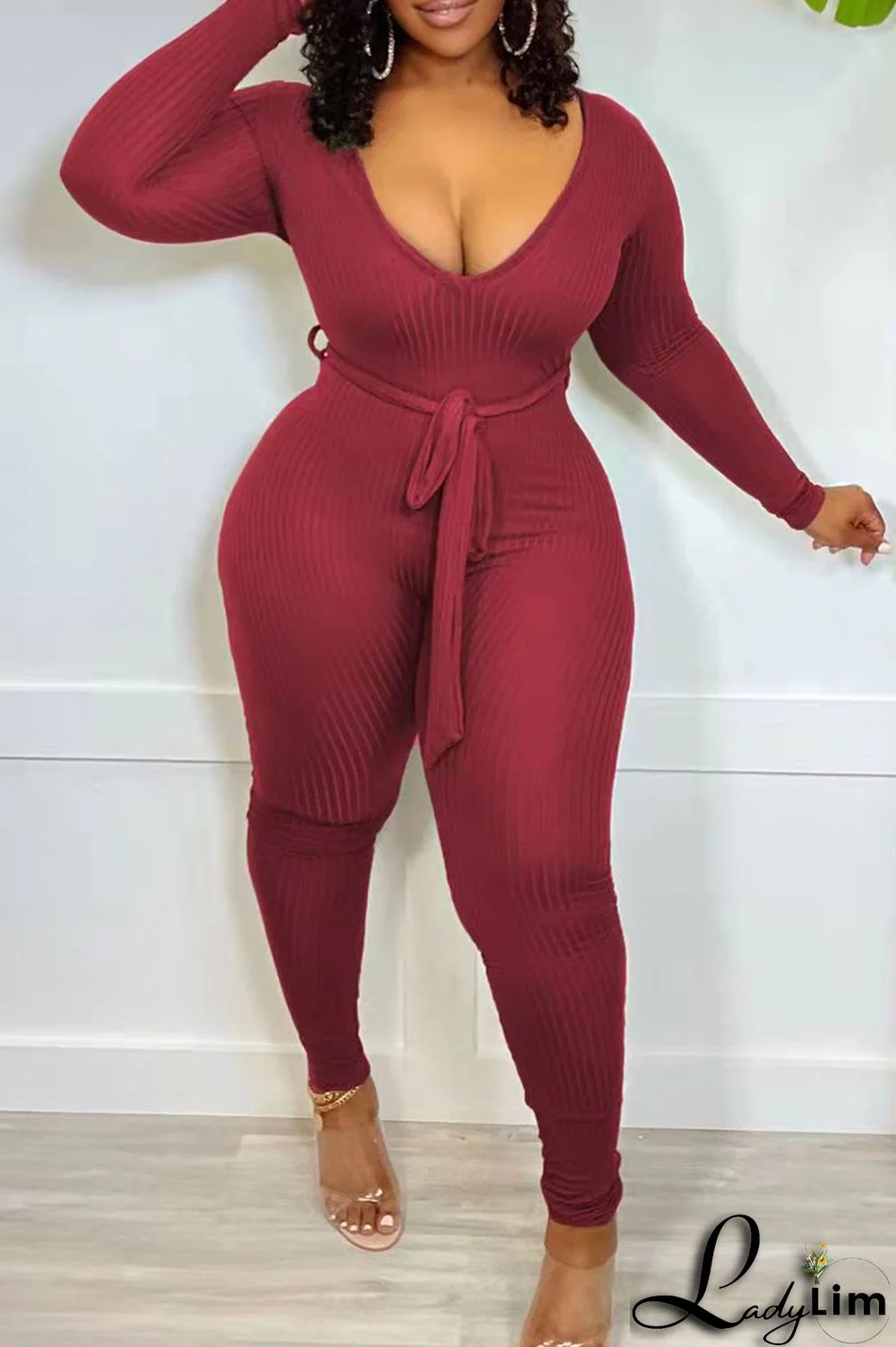 Black Fashion Casual Solid Basic V Neck Skinny Jumpsuits