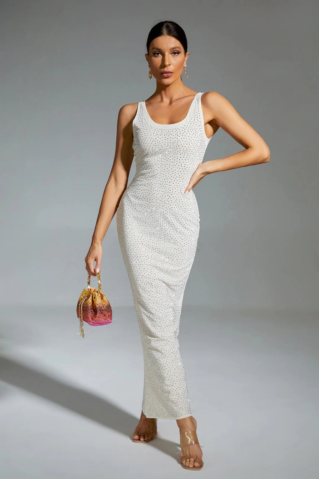 Avianna White Diamond Backless Maxi Dress