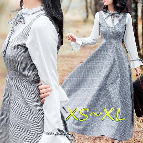 Elegant Spring New Stand Collar Plaid Woman Long Cotton Dress Grey - Shop Trendy Women's Clothing | LoverChic