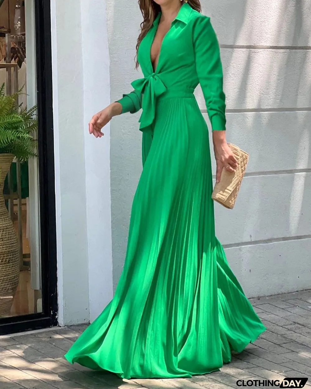 Women'S Fall Fashion V-Neck Long Sleeve Turndown Collar Loose Wide Leg Jumpsuit