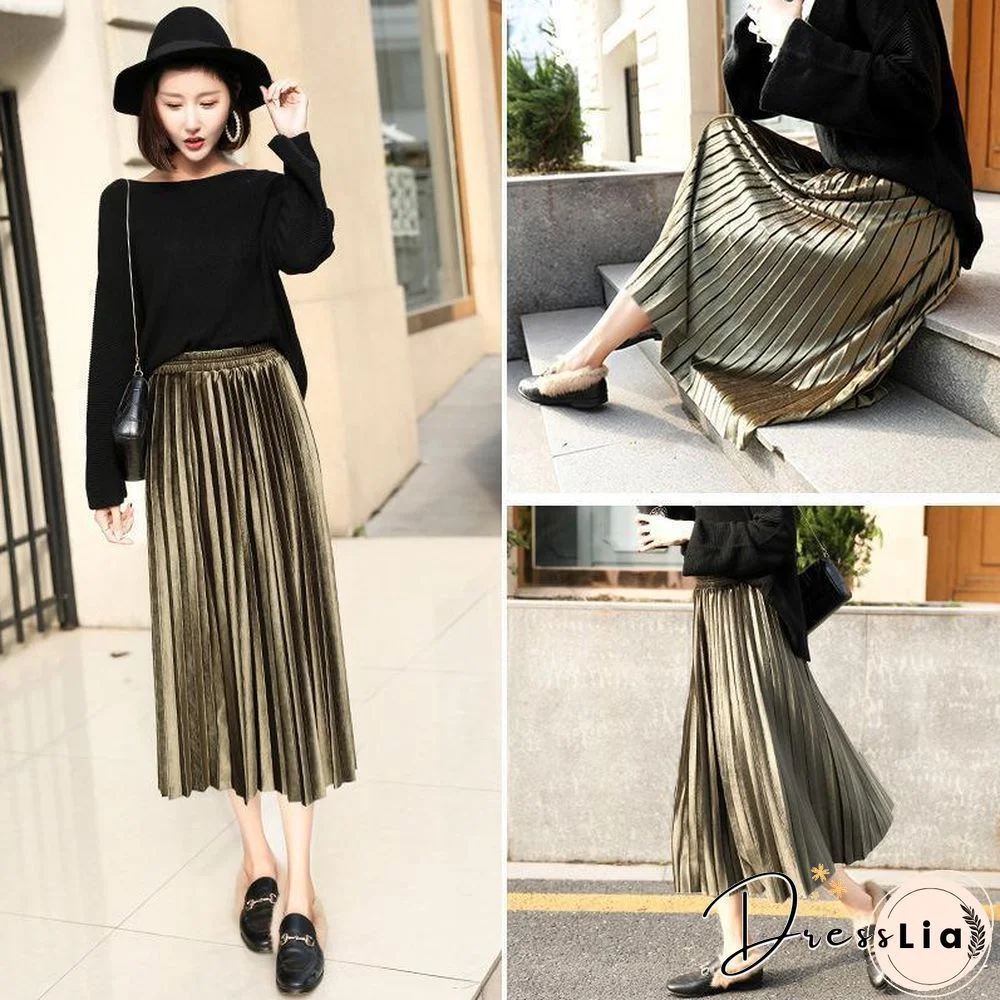 Fasion High Waist Pleated Velvet Skirt