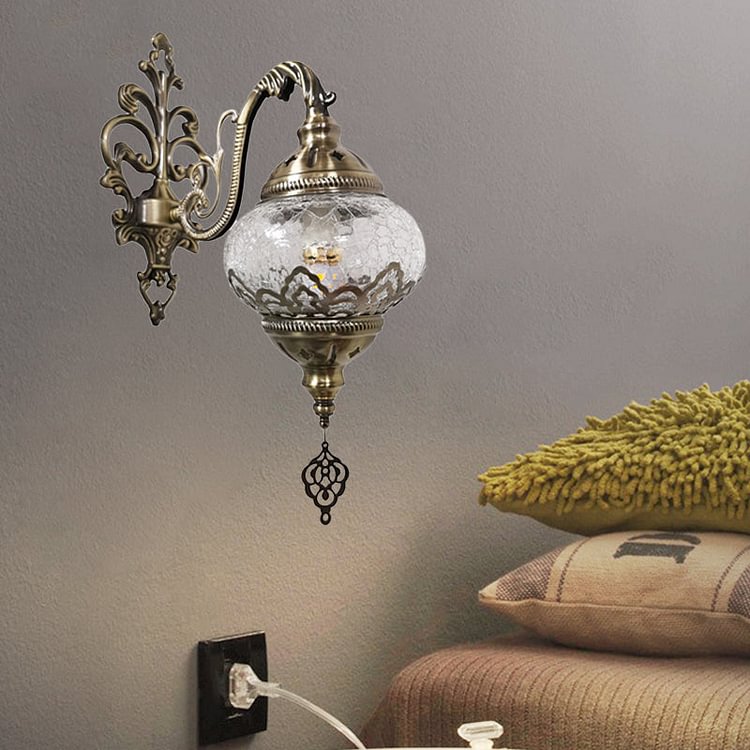 Traditional Ball Sconce Light Fixture 1 Bulb Metal Wall Mount Lighting in White/Yellow, 5"/7" Wide