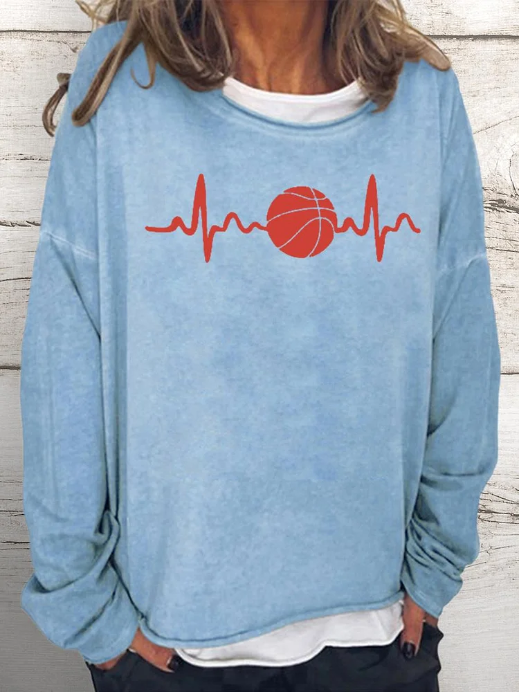 Basketball heartbeat Women Loose Sweatshirt-Annaletters
