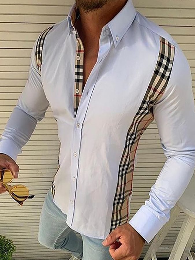 Men's Check Paneled Cotton Shirt