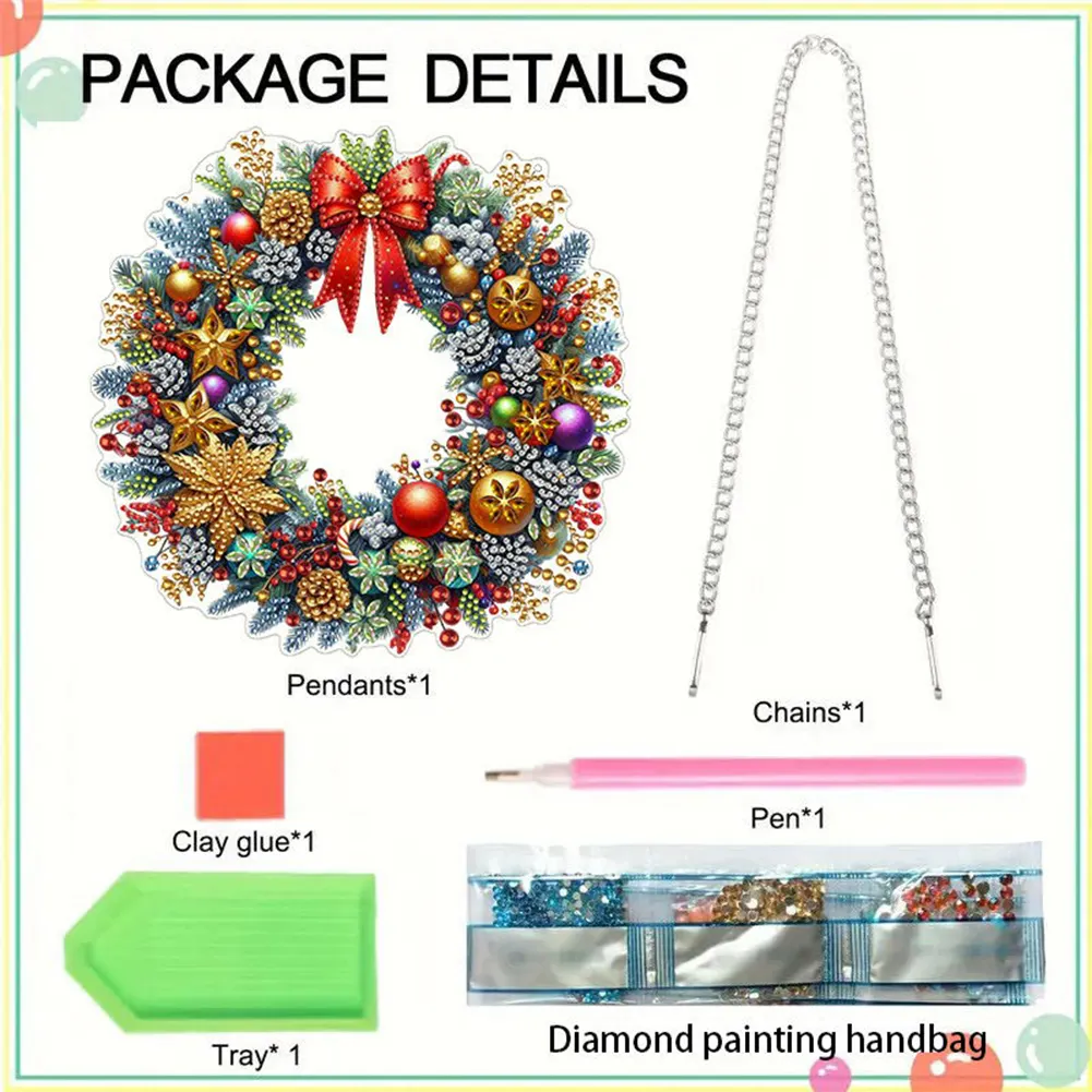 DIY Christmas Wreath Acrylic Special Shape Diamond Painting Hanging Pendant for Wall Window