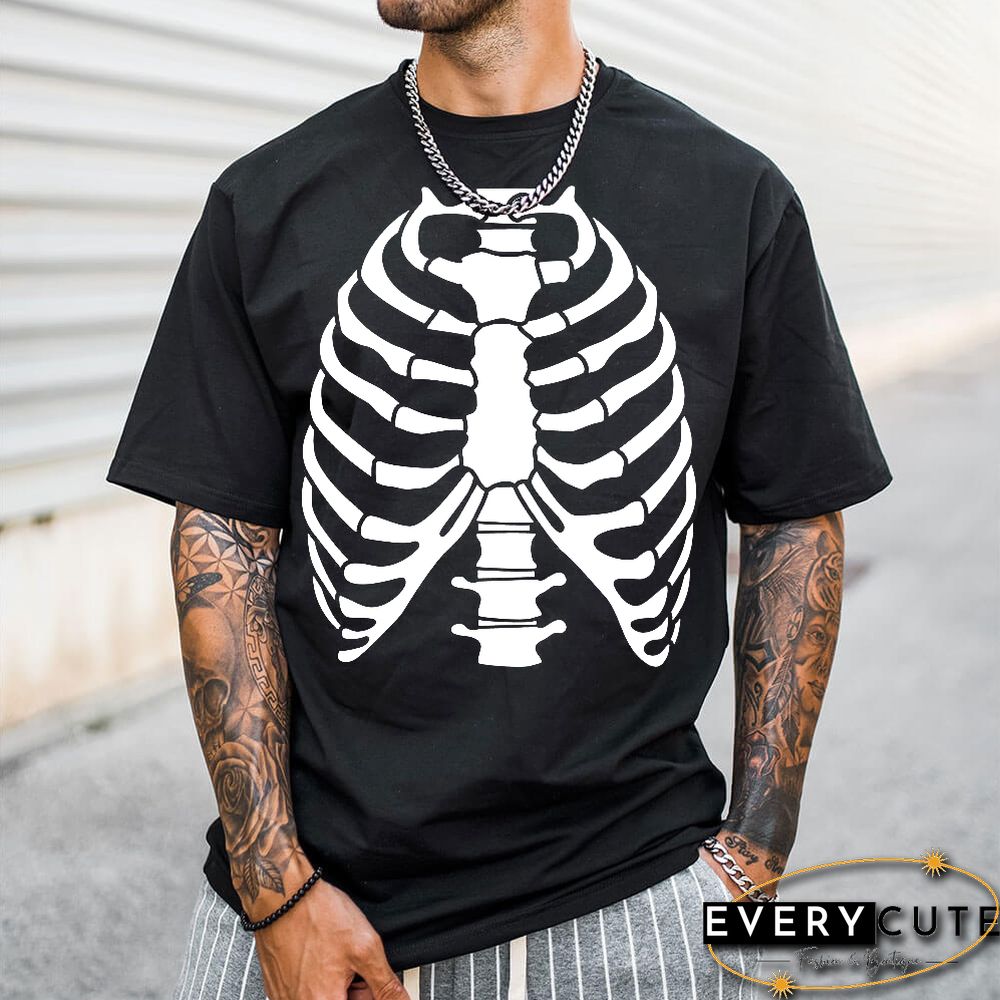 Men's Fashion Casual Skeleton Print T-Shirt