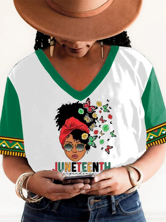 Comstylish Women's Juneteenth Print Short Sleeve T-Shirt