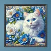 Diamond Painting-DIY Full Round Drill White Cat Flower(40*40 CM)