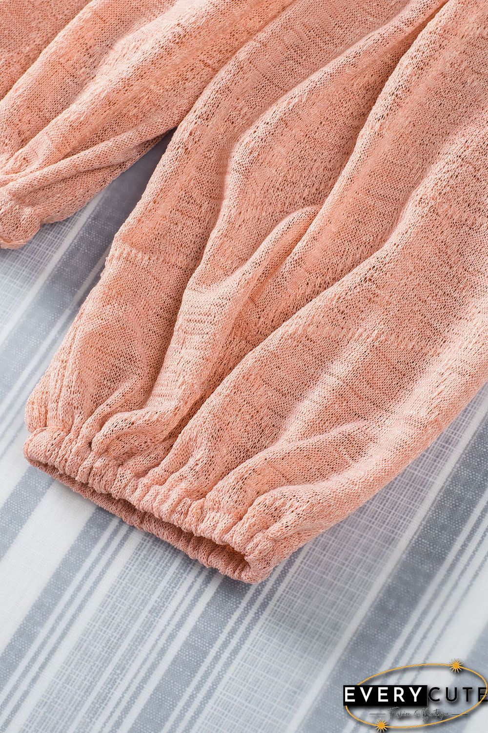 Pink Subtle Jacquard Long Sleeve Off Shoulder Blouse