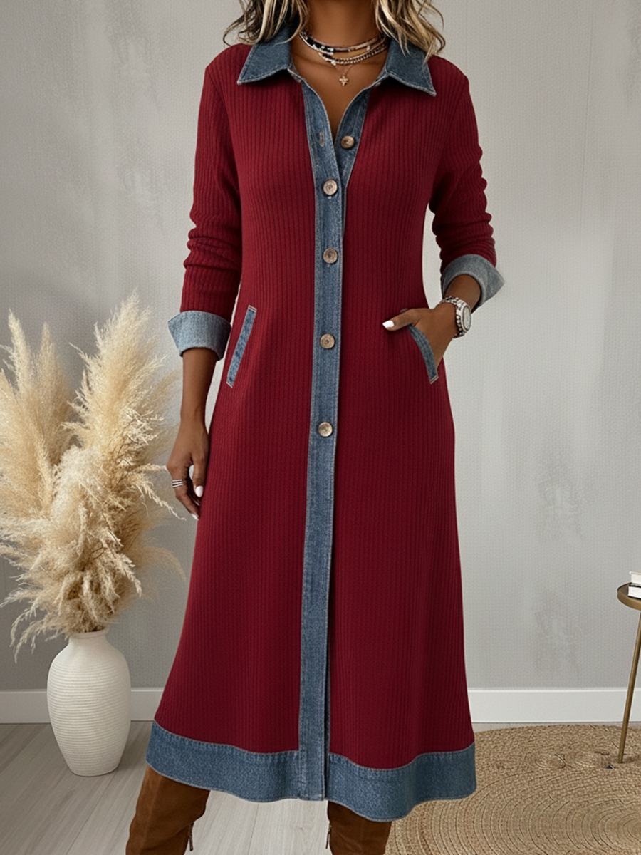 Sukienka midi z denimu, patchworku i sztruksu w stylu casual o linii A