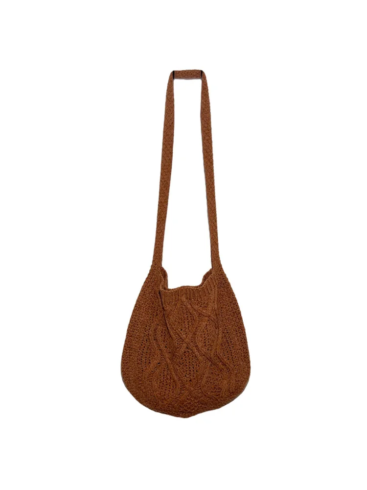 Women Knitted Shoulder Bags Large Capacity Weave Shopping Handbag (Brown)