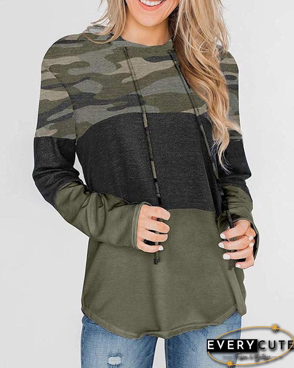 Color Block Splicing Drawstring Hoodies