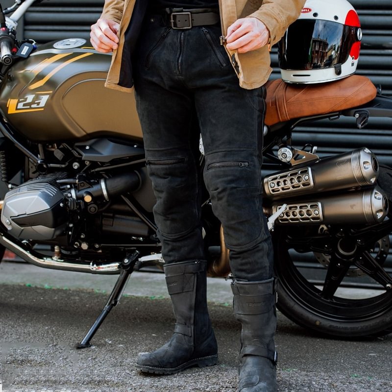 Retro Suede Stitching Leather Wear-resistant Thermal Motorcycle Pants