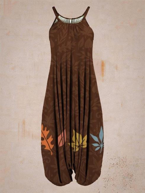 Women's casual leaf print harem jumpsuit