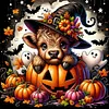 Kit de peinture en diamant DIY 5D perceuse ronde 40x40cm (vache d&rsquo;Halloween)