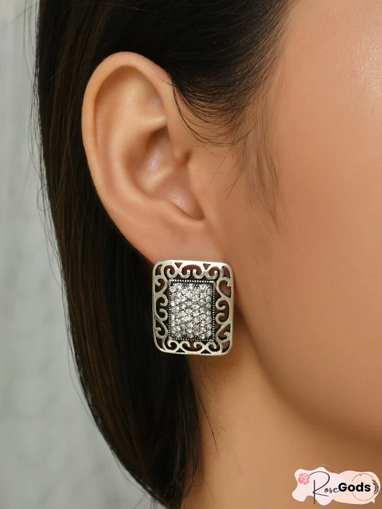 Rhinestone Design Geo Stud Earrings