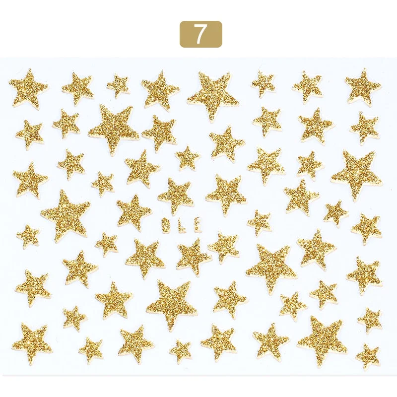 1 Sheet 3D Nail Stars Love Stickers Glitter Shiny Decoration Decal DIY Transfer Adhesive Colorful Nail Tips Tattoo Manicuring