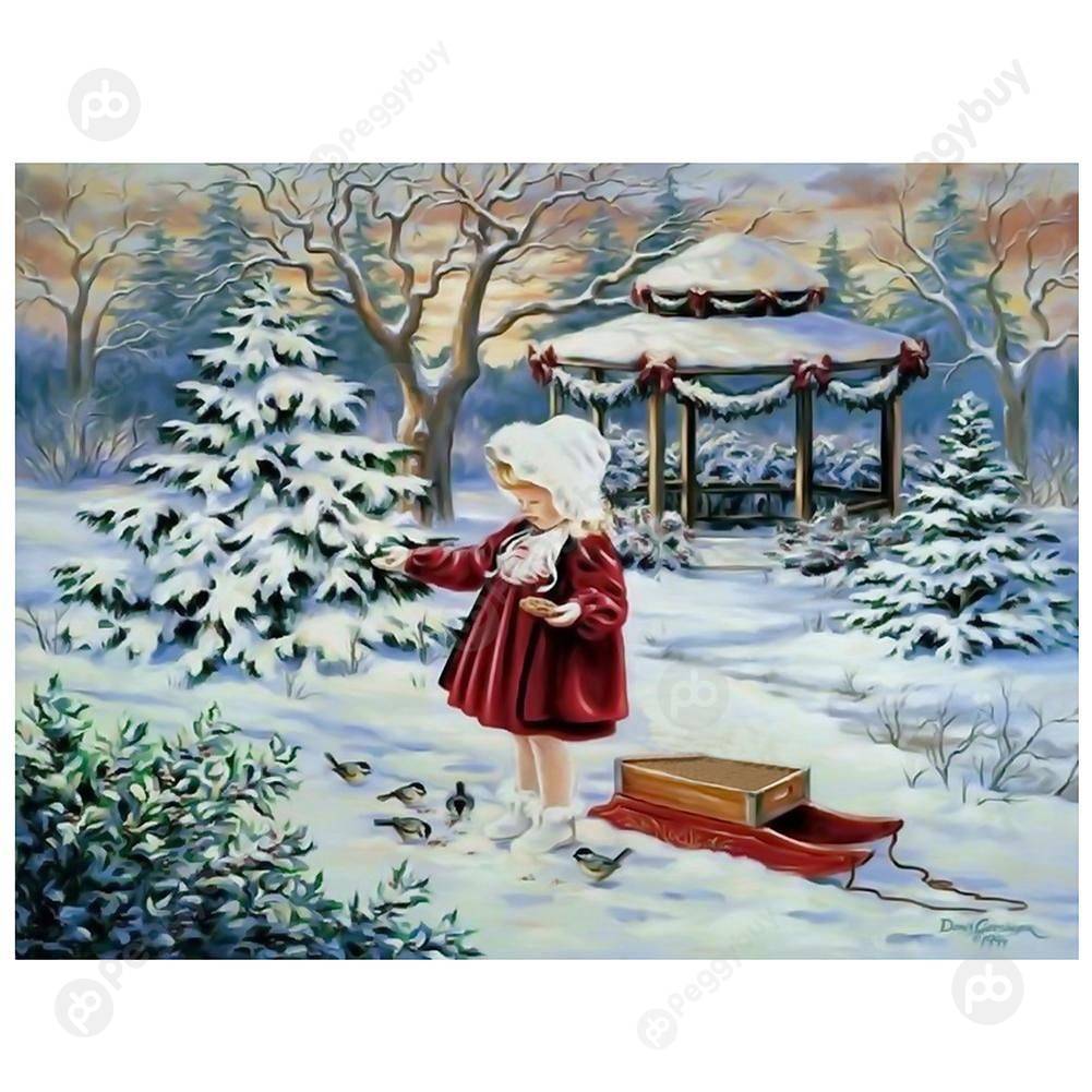 

25*20CM Round Drill Diamond Painting-Red Clothes Girl, 501 Original