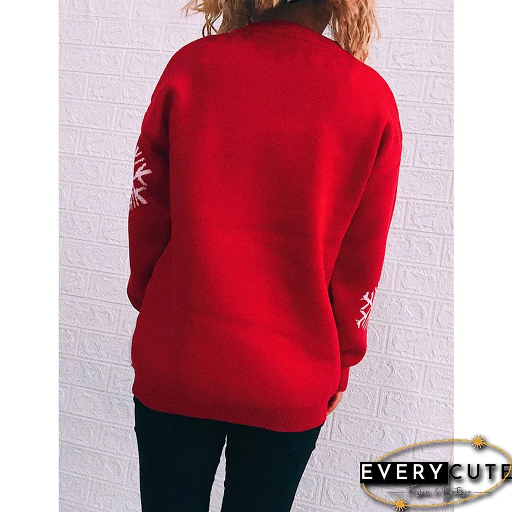 Red Snowflake Bear Crew Neck Long Sleeve Christmas Sweater