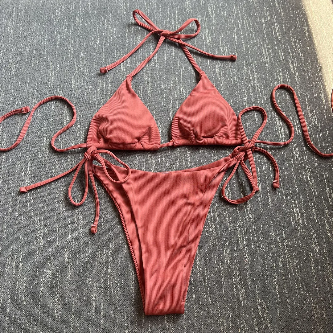 Uveng 2023 New Sexy Three-Point Small Pit Strip Split Swimsuit Bikini Bikini