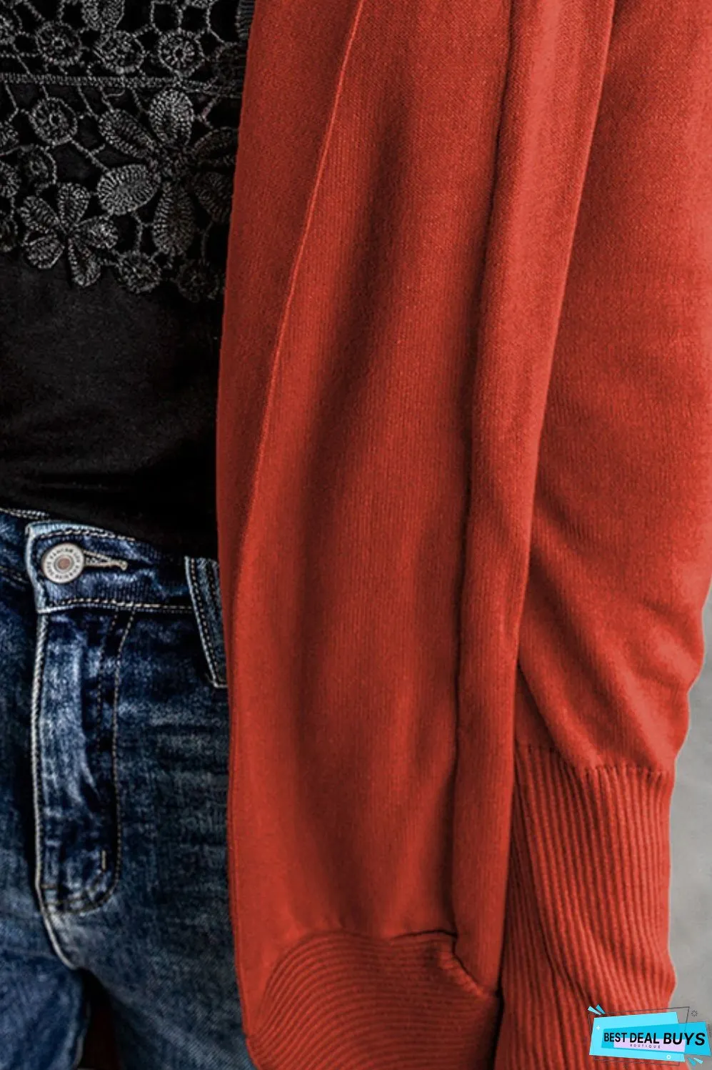 Long Sleeve Ribbed Hem Open Front Longline Cardigan