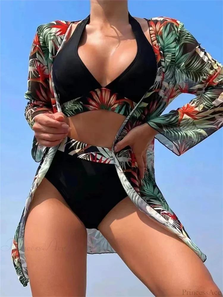 Kimono Halter High Waist Three Two Piece Set